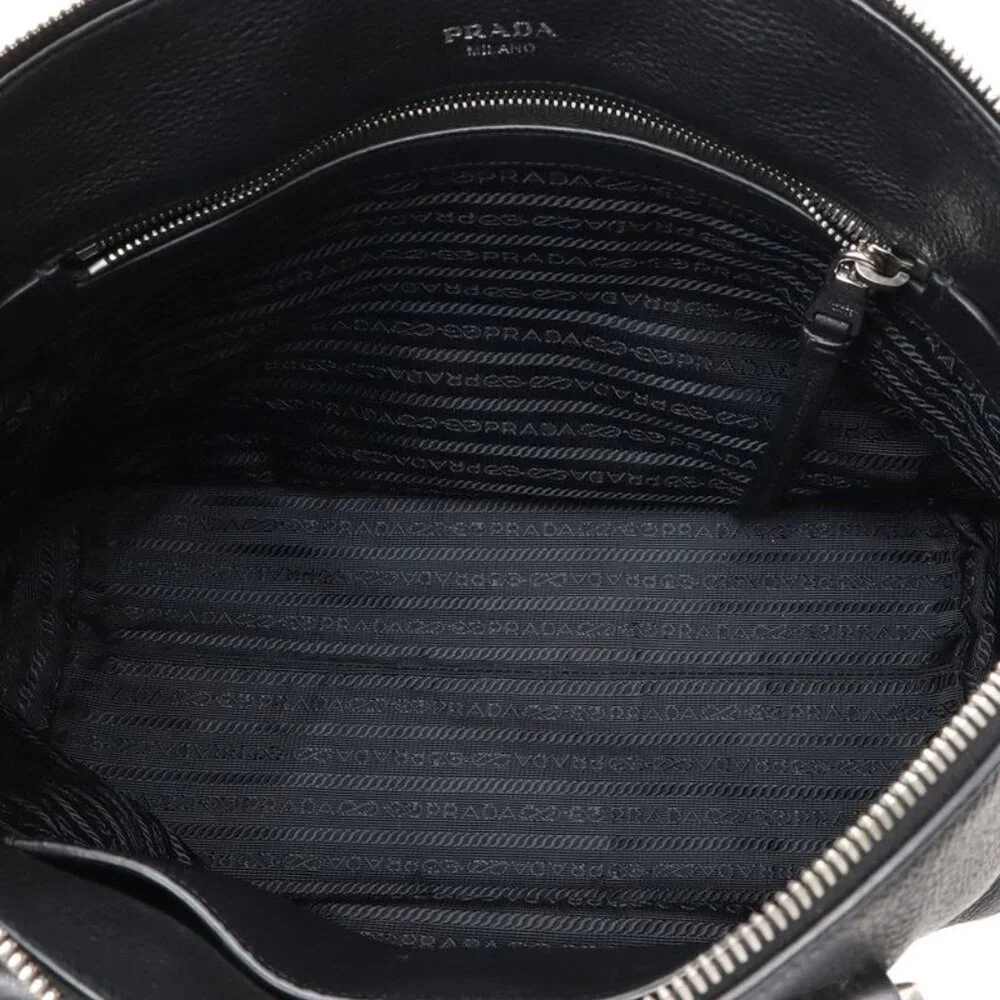 Prada Tote 2-Way Shoulder Bag Leather Nero Black Silver Hardware - Picture 7 of 8